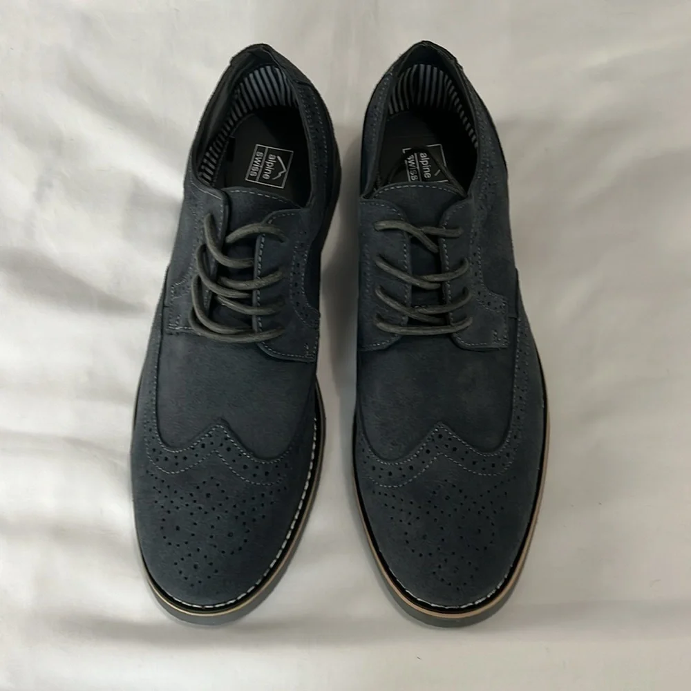 NEW WITH BOX Alpine Swiss Beau Gray Genuine Suede Wingtip Brogue Lace Up Oxford